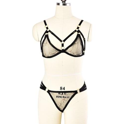 JLX.HARNESS Sexy Lace Flower Mesh Body Harness Belt Punk Lingerie Bondage Body Cage & Mesh Embroidery G-string Briefs Panties