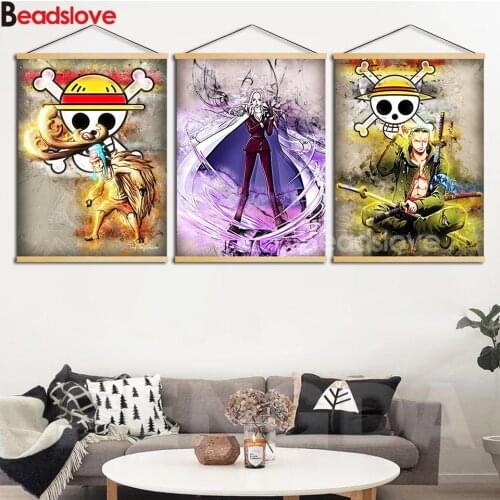 Cartoon Anime One Piece 3 piece Full square & round diamond painting 5d diy diamond embroidery painting wall art