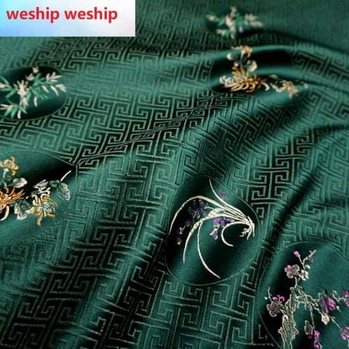 Chinese Classics dark green cloud-pattern brocade jacquard Satin silk fabric DIY patchwork bag Book cover Doll hanfu clothes