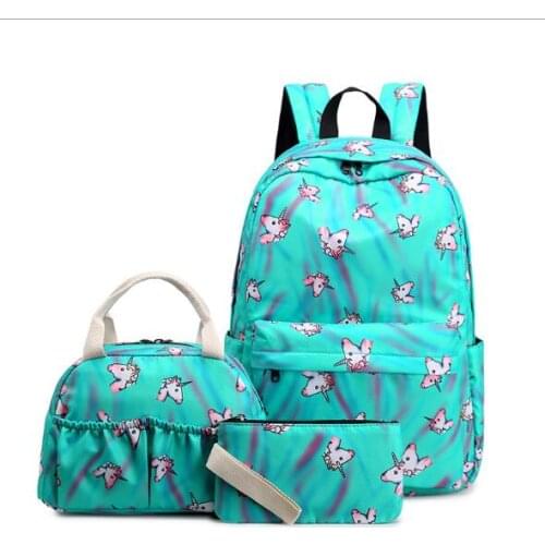 Unicorn 3pcs Sets Backpack+Meal Pack+Pencil Case Printing School Canvas Student Teenage Shoulder Bags Mini Travel Backpack