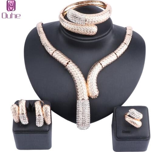 Dubai Gold Color Crystal Jewelry Set Wholesale Nigerian Wedding Women Accessories Set Fashion African Beads Jewelry Set