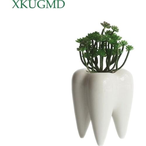 Creative Tooth Shape White Ceramic Flower Pot Mini Succulent Plant Container Personality Desktop Home Garden Balcony Decoration