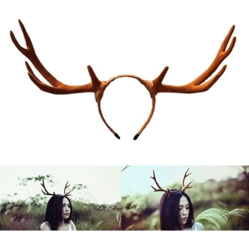 Steampunk Halloween Antlers Brown Deer Horns Hair Band Headband Goth Cosplay Accessories Headdress