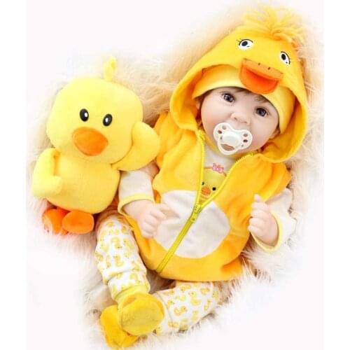 Cute bebe reborn dolls 55cm yellow duck dress soft silicone reborn baby doll toys newborn boy doll for kids gift