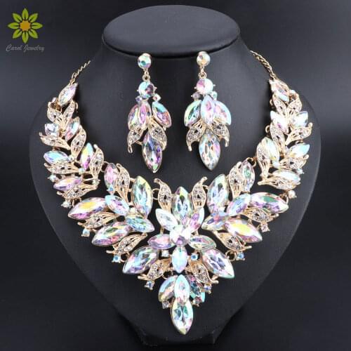 Fashion Necklace Earring Sets Bridal Jewelry Sets AB Color Crystal Party Wedding Costume Accessories Decoration Gift for Women