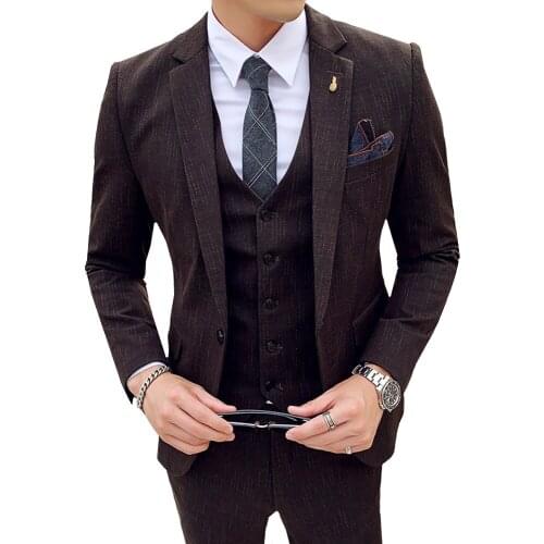 3 Pcs Suits Set Men British Style Coat Vest Pants Male Slim Fit Wedding Dress Tuxedos Business Casual Jacket Trousers Waistcoat