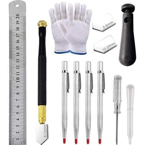 Oil Feed Glass Cutter Kit,Glass Cutting Tool with Handle, Ruler, Scriber Pen Etc, for Cutting Mirror, Tile and Glass