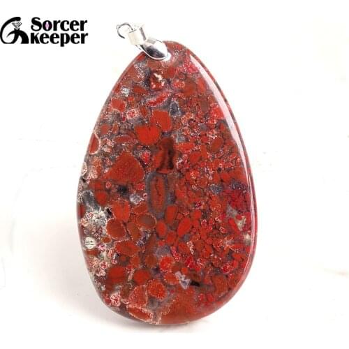 Real Natural Bloodstone Gem Stone Pendant Necklace Polished Drop Agates Slice Fashion Crystal Beads For Jewelry Making BE598