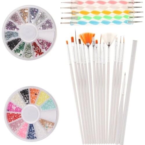 Nail Art Set Painting Dotting Pen Decoration Rhinestones Beads Glitters Set