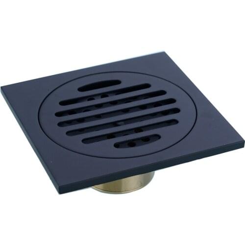 New Matte Black Solid Brass 10cm Square Odorization Shower Floor Drain