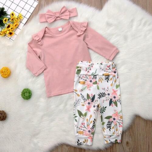 Pudcoco 3Pcs New Fashion Baby Girl Newborn Baby Girl Ruffle T Shirt Tops Romper Flower Leggings Outfit Set Clothes