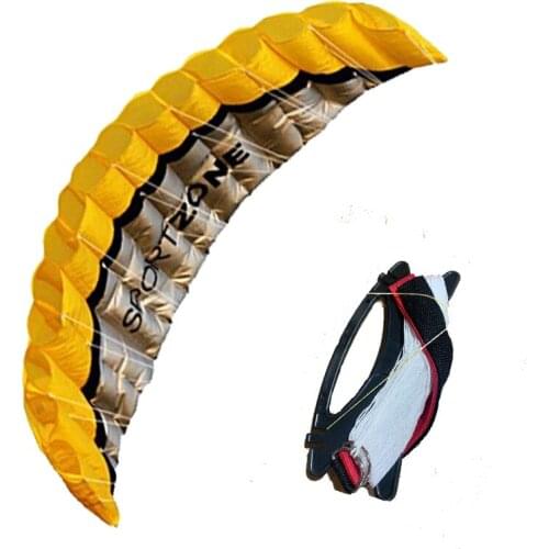 2.5m NEW High Yellow Quality Dual Line Parafoil Kite WithFlying Tools Power Braid Sailing Kitesurf Rainbow Sports Beach