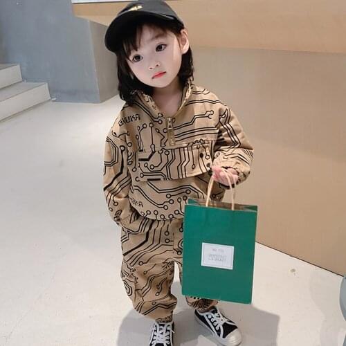 2021New Spring Childrens Suit Trend Boy And Girls' Sports Casual Fashion Hoodie Two-Piece Set Hoodies Kids Clothes