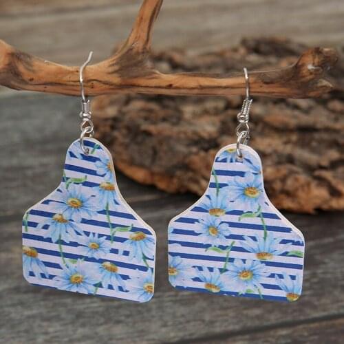 New Wine Bottle Type Creative Blue and White Striped Leather Earrings Double-sided Daisy Flower Pu Earrings Wholesale