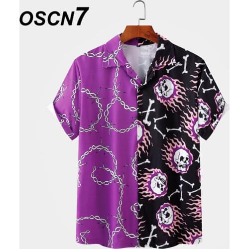 OSCN7 Casual Printed Short Sleeve Shirt Men Street 2021 Hawaii Beach Oversize Women Fashion Harujuku Shirts for Men MX012
