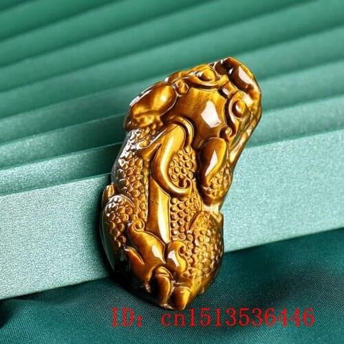 Natural Tiger Eye Stone Jade Pixiu Pendant Necklace Fashion Charm Jewelry Carved Amulet Luck Gifts for Women Men Free Rope