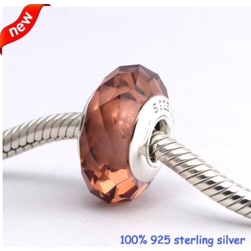 Fits Pandora Bracelets Abstract Silver Beads with Faceted Pink crystal 100% 925 Sterling Silver Charms DIY Wholesale 5003Q