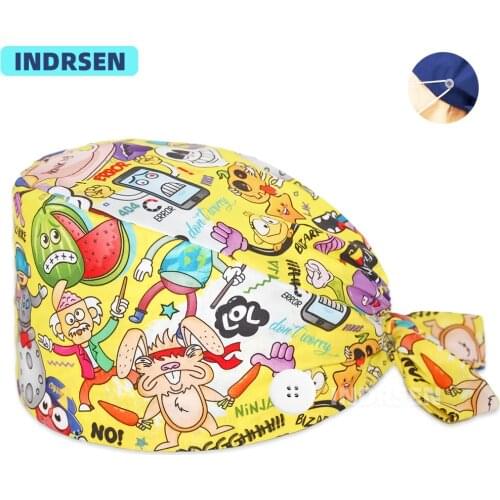 Cartoon anime printing work scrub cap adjustable unisex dental clinical working scrub hats cotton surgeon surgicals caps