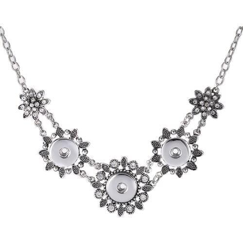 Rhinestone 253 Exaggerated 3 Snaps metal ginger fit 18mm Snap Button Necklace Fashion Pendant Charm Sliver jewelry For Women