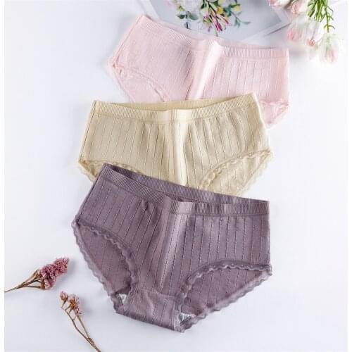 Factory direct fresh and simple thread jacquard cotton underwear women wholesale breathable lace briefs