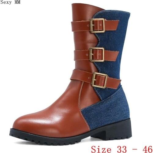 Spring Autumn Winter Women Mid Calf Boots Shoes Woman Short Boots botas femininas botte femme Small Plus Size 33 - 46