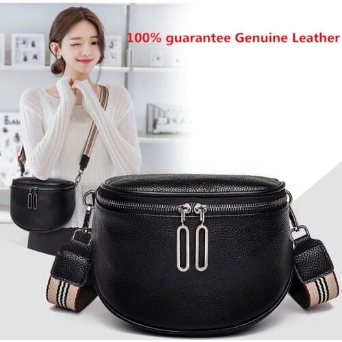 Vintage Half Moon Bag 100% Genuine Leather Luxury Brand Handbag Wide Strap Crossbody Bag Shoulder Bag For Fashion Soft Women Bag