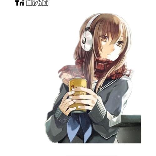 WCS986 Girl with headphones car sticker PVC colorful Decals Waterproof sticker on Car Body Rear Window