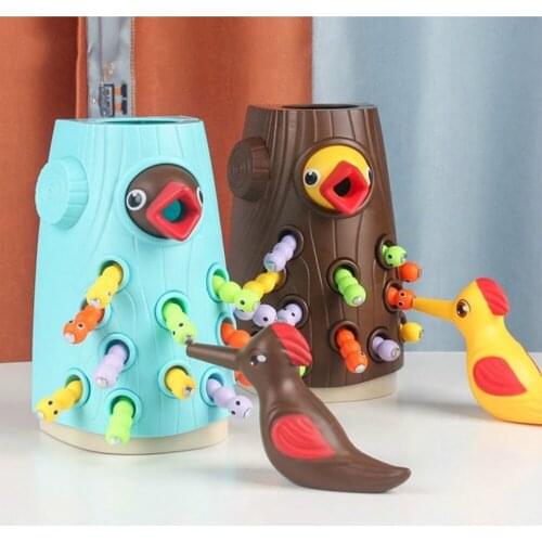 Woodpecker Fishing Magnetic Catch Worm Animal Feeding board Game Family montessori stacking Educational toys Children Gift