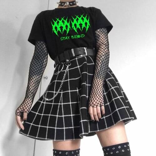 Gothic Punk Women’s T-shirt Fun E-girl Letter Cartoon Graphic Print Y2K Harajuku Fashion Casual Top Oversized Black Vintage Top