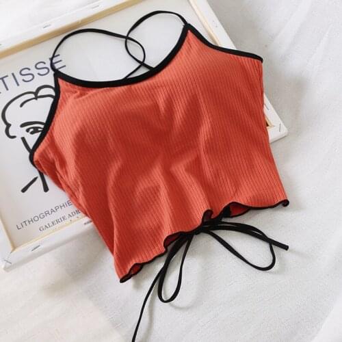 Women Crop Tops Backless Bandage Drawstring Sexy Crop Tops Women Cotton Seamless Padded Tank Crop Top For Women 2021 Spring