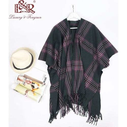 2021 Winter Warm Plaid Poncho Sweater And Capes For Women Oversized Shawls Wraps Cashmere Pashmina Female Bufanda Mujer Tassel