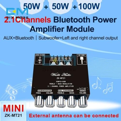 ZK-MT21 Bluetooth 5.0 Subwoofer Digital Power Amplifier Board 50WX2 + 100W 2.1 Channel Stereo Audio Amplifier Tone Control Board