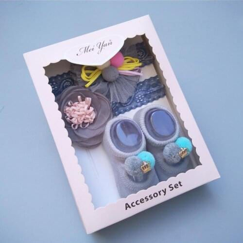 1 Set Baby Headband Socks Elastic Bow Crown Hair Band Flower Lace Soft Cotton Party Accessories Anti-Slip Floor Sock For Newborn