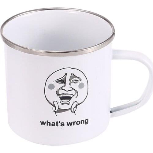 1 Pcs Fanshion Retro 12Oz Camping Enamel Mug Old Chinese Tea Cup With Funny Cartoon Preson Pattern Office Coffee Mug