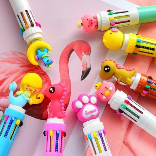 10 Colors Cute Animal Cartoon Ballpoint Pen School Office Supply Stationery Papelaria Escolar Multicolored Pens Colorful Refill