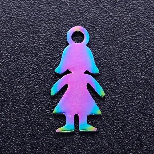 10pcs/lot Stainless Steel Rainbow Color Lovely Girl DIY Charms Pendant for Bracelet Jewelry Making