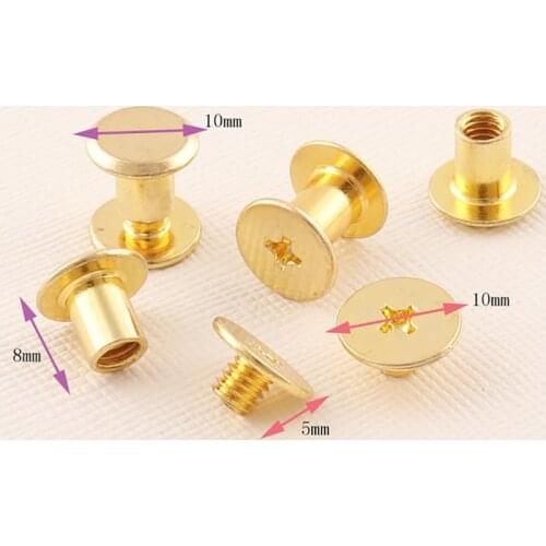 100pcs 10mm Gold Round Rivets Stud Screws Metal rivets