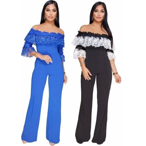 2019 Summer Ruffles Women Lace tube Jumpsuit Solid color Clothing Sexy Bodysuit