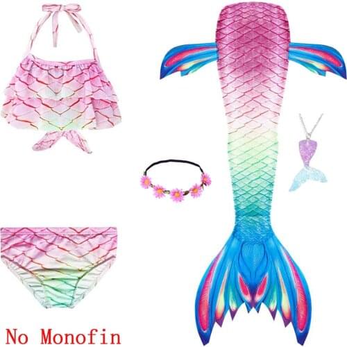 2020 Fancy Mermaid tails with/No Fins Monofin Flipper mermaid swimming tails for Kids Girls Summer Beach Wear Swimsuits Necklace