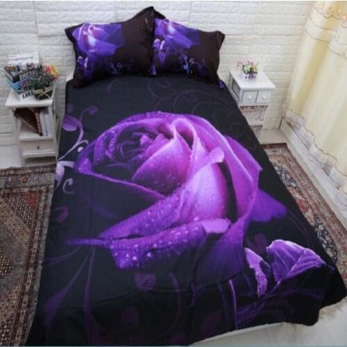 3D Purple Rose Duvet Cover Set Queen Twin Size Bed Linen Set