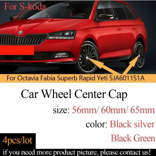 4pcs/lot 56mm 60MM 65MM Black silver Car Wheel Hub Caps Center Cover For Octavia Fabia Superb Rapid Yeti 5JA601151A