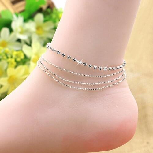 70% Hot Sell Womens 4 Layers Rhinestone Beads Sandal Beach Anklet Ankle Chain Foot Jewelry