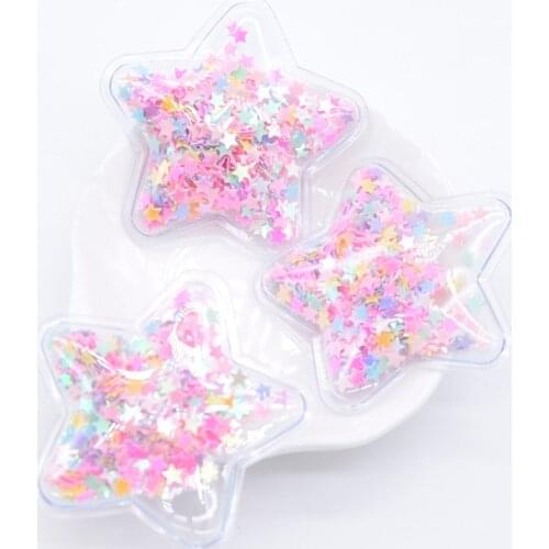 8Pcs/lot 50mm Star Transparent PVC Filling Multicolor Sequin Applique for DIY Crafts Headwear Hair Clips Accessories Patches C24
