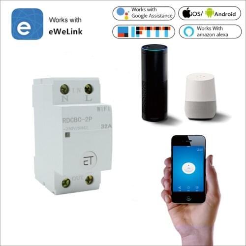 1P+N Din Rail WiFi Circuit Breaker Smart Timer Switch Relay Remote Control by eWeLink APP Work with Smart Home Alexa Google Home