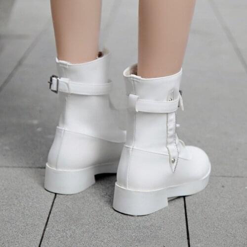 Plus Size boots women shoes ankle boots for women ladies boots shoes woman winter Solid color round head front zipper