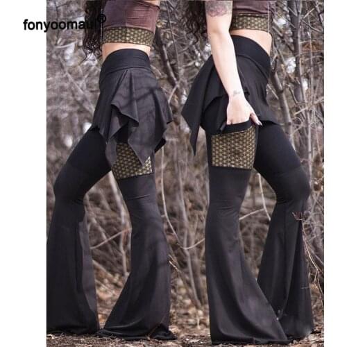 Halloween Carnival Vintage Gothic Punk Slim Pants Skrit Flared Trousers Adult Women Asymmetry Skirt Flare Pants Wide Leg Pants