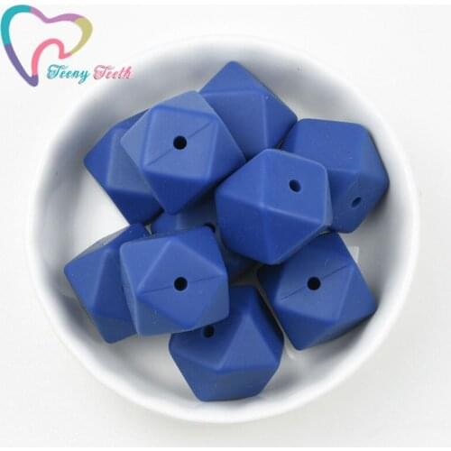 Teeny Teeth 10 PCS Sapphire Blue 14-17 MM Hexagon Silicone Teething Beads Nursing Necklace Food Grade Silicone Geometric Beads