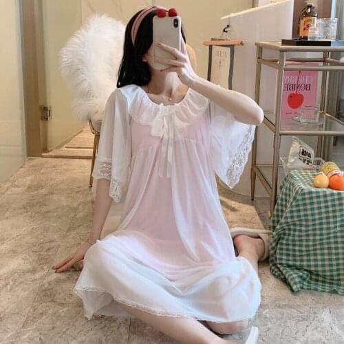 Palace Nightdress Women Short Sleeve Net Yarn Nightwear Dress Sweet Ladies Summer Nightgown Large Size Casual Home Clothes