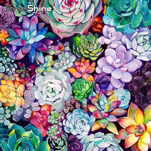 EverShine 5D Diamond Painting Flowers Cross Stitch Full Square Diamond Embroidery Succulents Handmade Gift Rhinestone Picture