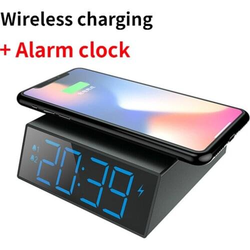 10W Qi Induction Wireless Charger with LED Digital Alarm Clock Desktop Thermometer Date HD Mirror Clock Phone 12 Pro Max Mini